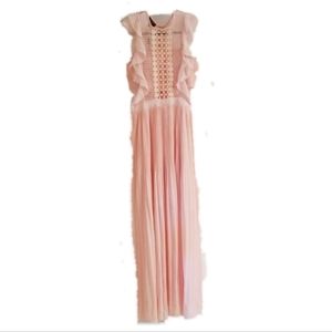 Apart Abend Cutout Crochet Sheer Maxi  Dress in Rose Size 6